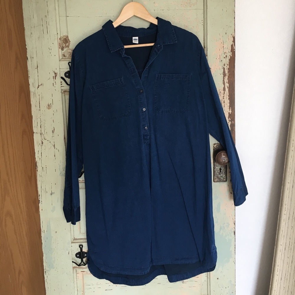 Old Navy Denim Half Button-Down Shirt Dress XL